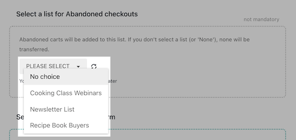 Select AWeber list for Abandoned carts