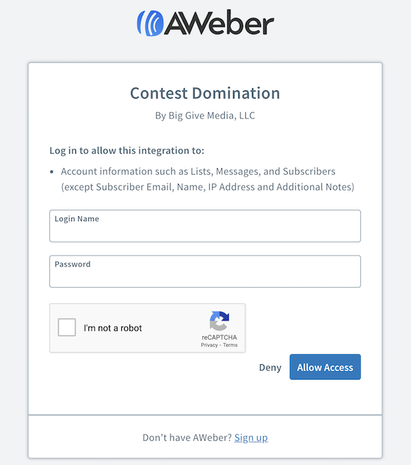 Allow access with AWeber login credentials