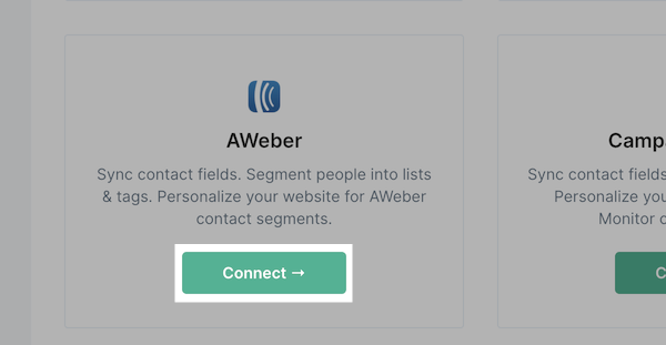 Click Connect on the AWeber integration