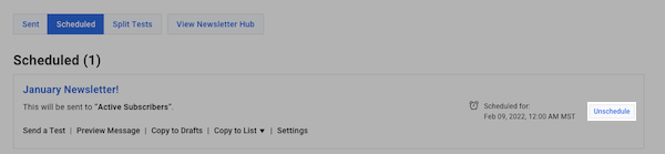 Unschedule button