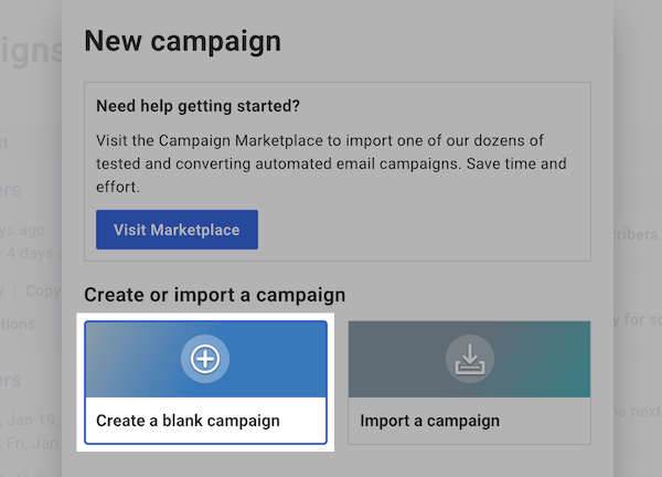 Click the option to Create a blank campaign