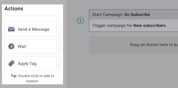 Action Menu with Send a Message, Wait and Apply Tag