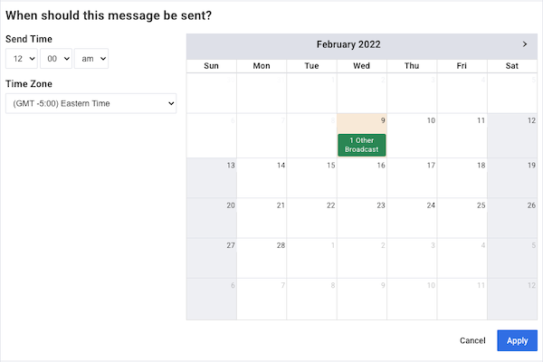 Use the calendar to select a date to send your message
