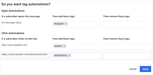 Do you want tag automations? section
