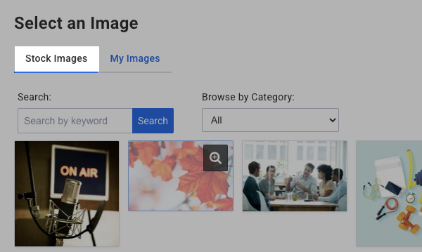 Click the Stock Images tab to see the available images