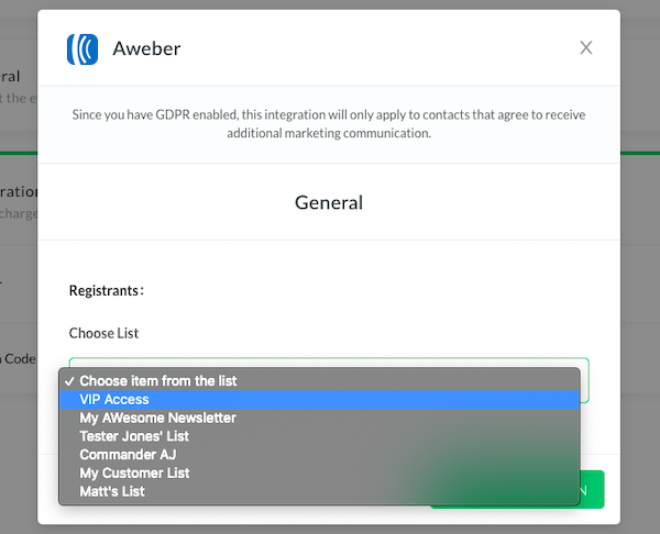 Select a registrants list