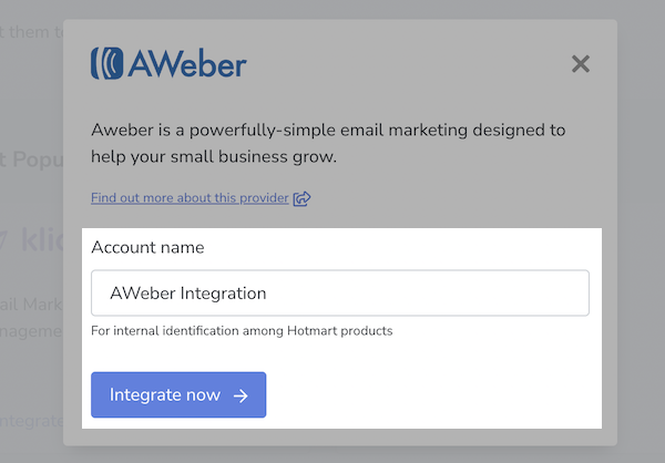 Add an Account name and click Integrate Now