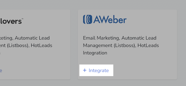 Find AWeber and Click Integrate