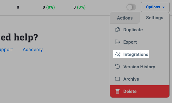 Click Settings and Integrations