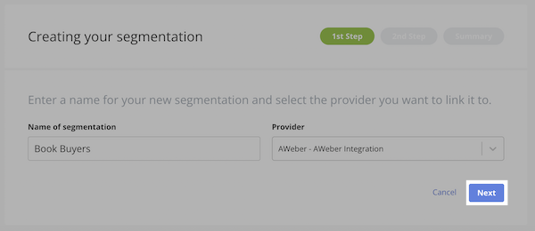 Segment name in the first text box and AWeber selection in the second box