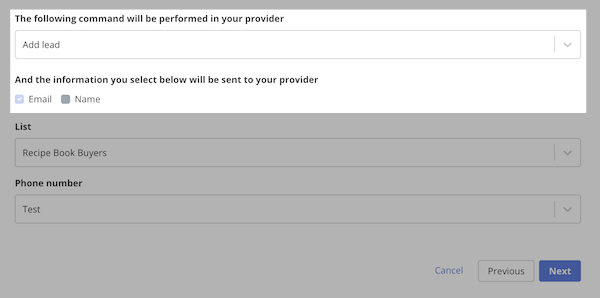 Choose action from dropdown menu