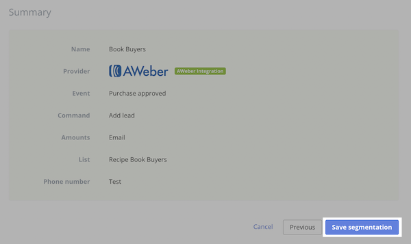 Example of segment review, Save segmentation is highlighted