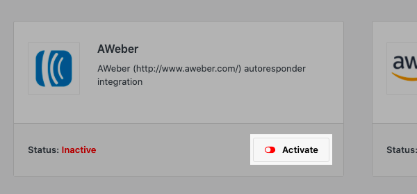 Click Activate under AWeber
