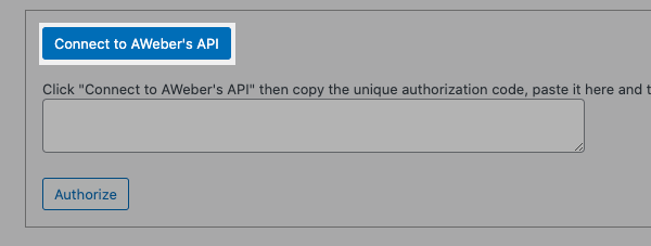 Click Connect to AWeber's API