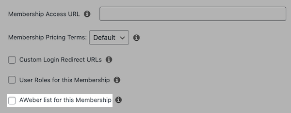 Click AWeber list for this Membership