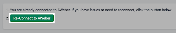 Click Re-Connect to AWeber