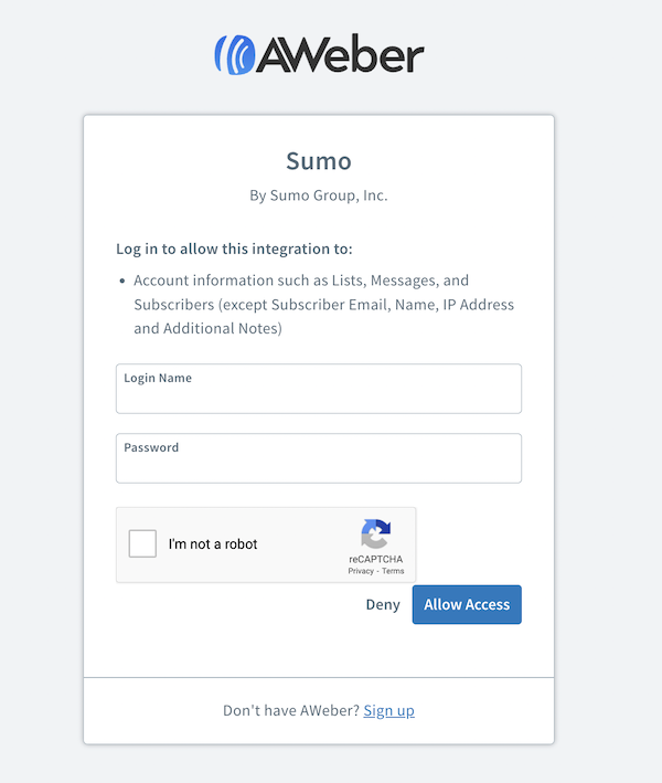 Click Allow Access after entering login credentials