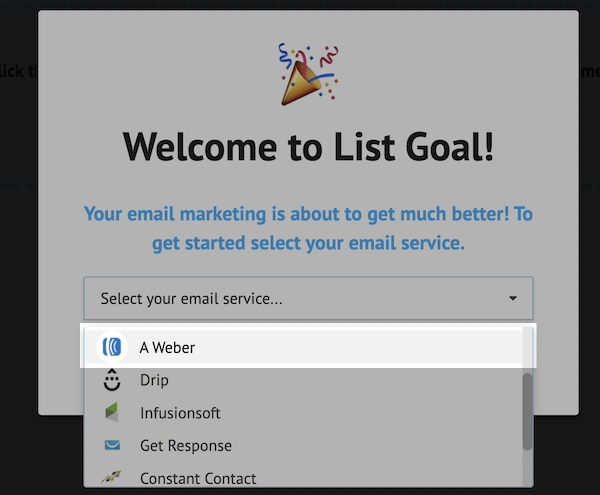 Select AWeber for your email service