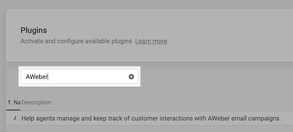 Search AWeber in Plugin Search Box