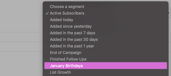 select segment to send to when broadcasting