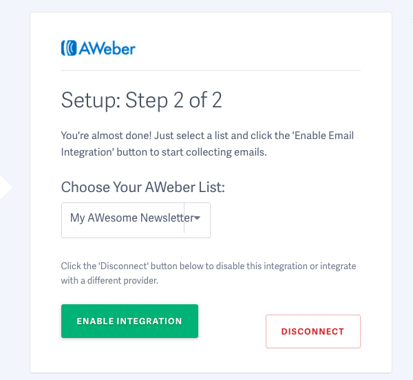 Select a list and click Enable Integration