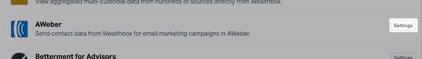 Click Settings next to AWeber