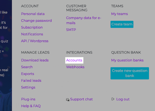 Click the menu icon and Accounts