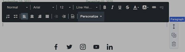 Personalize Dropdown is selected