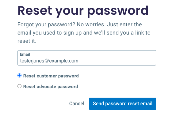 Enter your email and click to send the reset