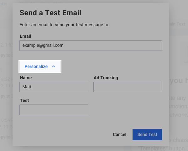 Click Personalize to add any personalizations