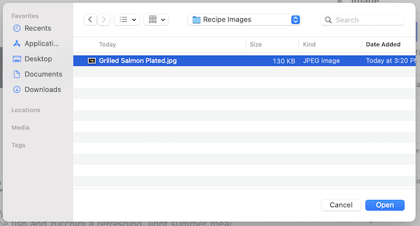 Locate and Select Image in the pop up menu