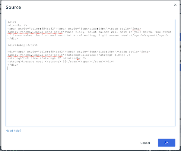 Pop Up window to add custom HTML