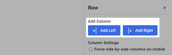 Row options to add columns