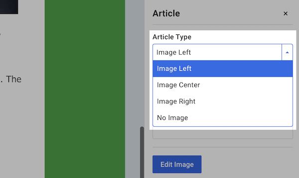 Article Type Dropdown menu