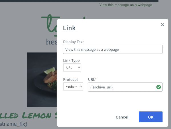Hyperlink pop up to add personalization behind text