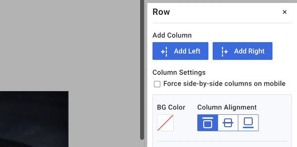 Row menu to the right of the editor