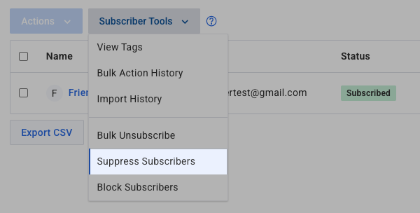 Suppress Subscribers button