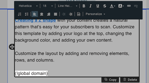 Snippet within the message