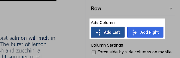 Buttons with the option to add columns to the left or right of selected column
