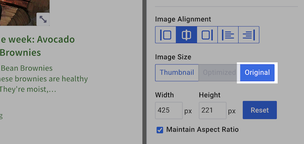 Image Size set to Original