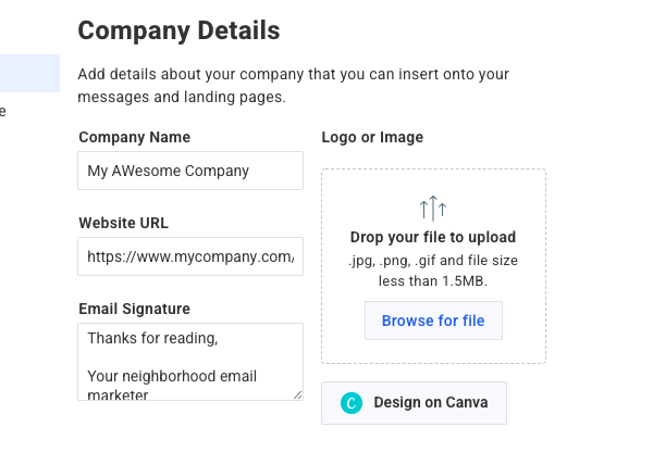 Company branding settings