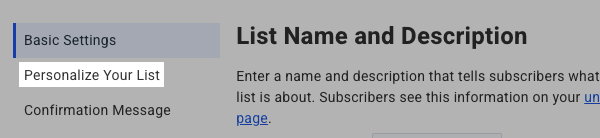 Personalize Your List tab