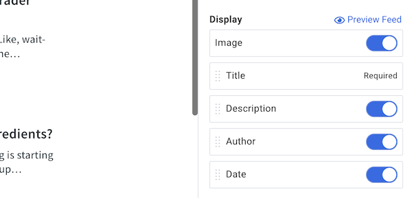 Display Information option in feed menu