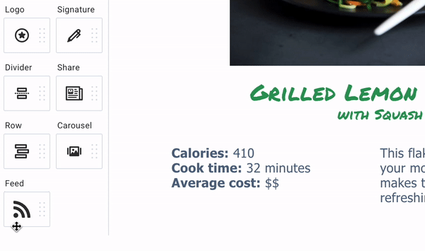 Action of dragging feed element into message