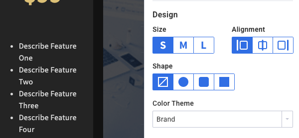 View styling options in Design section