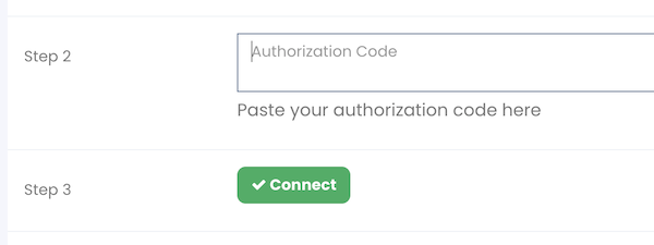 Paste Authorization Code and click connect