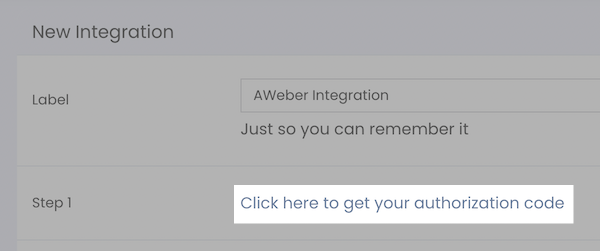 Click here to get your authorization code button