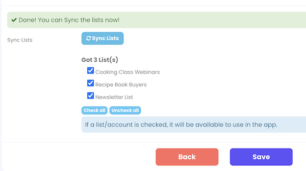 Click Save after making list selections