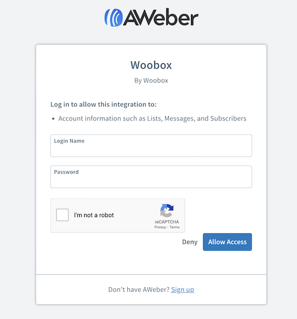 Login to AWeber and click Allow Access