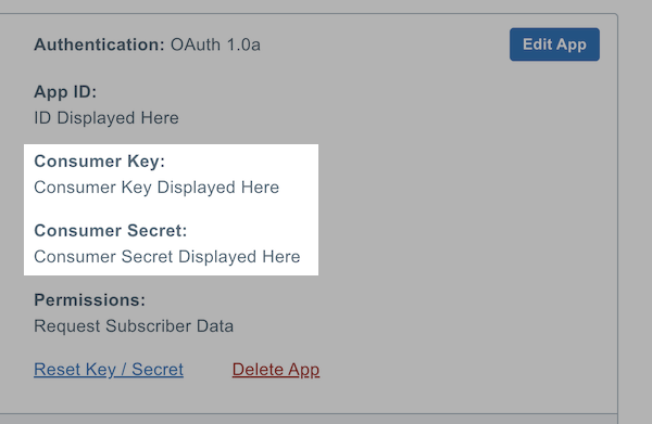 Consumer Key and Secret highlighted